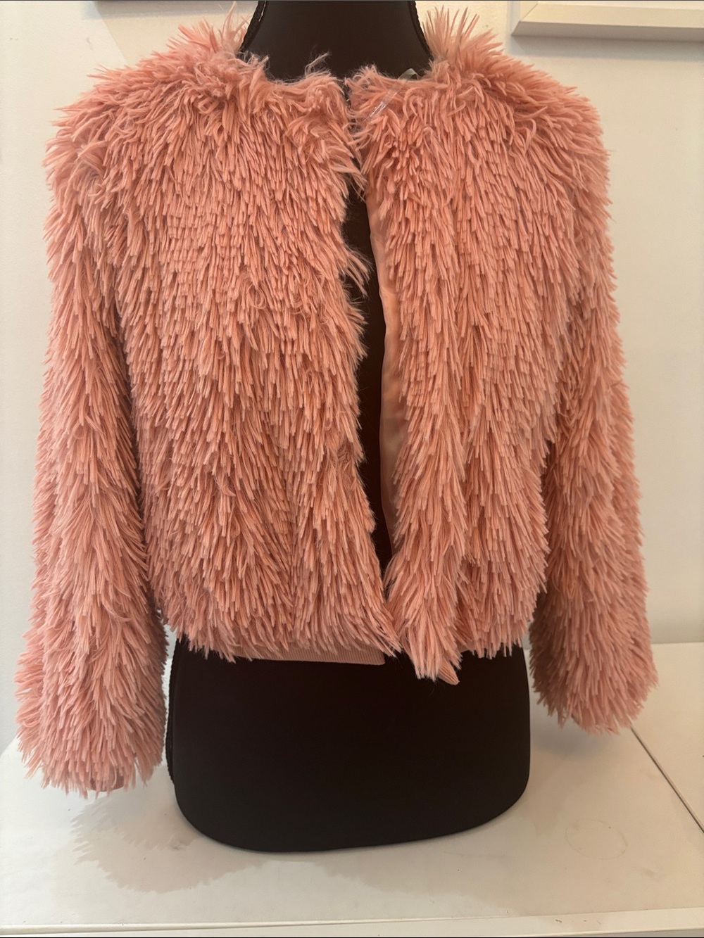 Women's Pink Faux-Fur Cropped Jacket